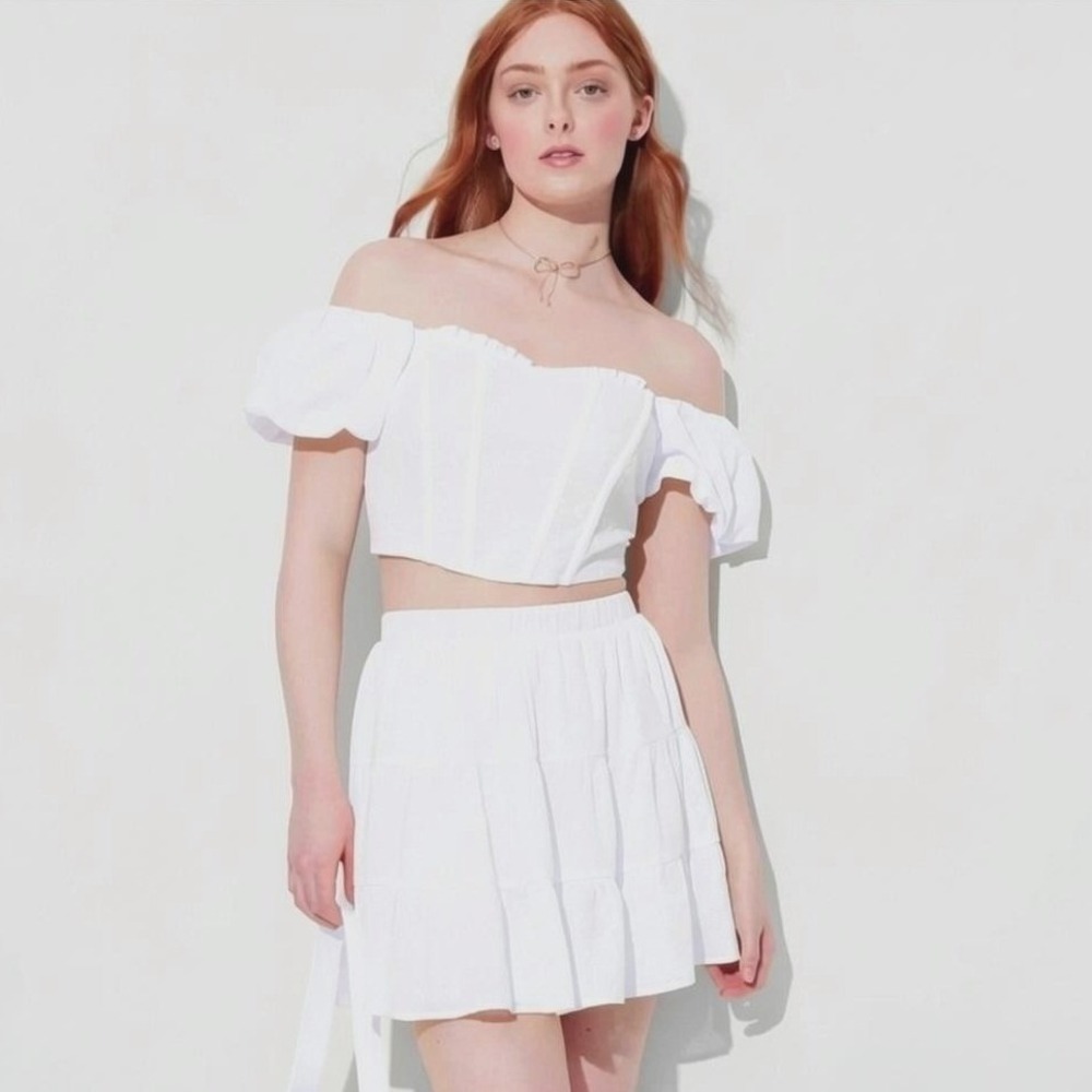 Wild Fable XXS White Eyelet Corset Top Puff Sleeve Cottagecore Coquette Summer